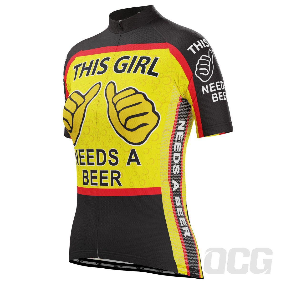 Women s This Girl Needs a Beer Short Sleeve Cycling Jersey