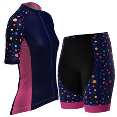 Women's Rainbow Polka Dots On Black 2 Piece Cycling Kit